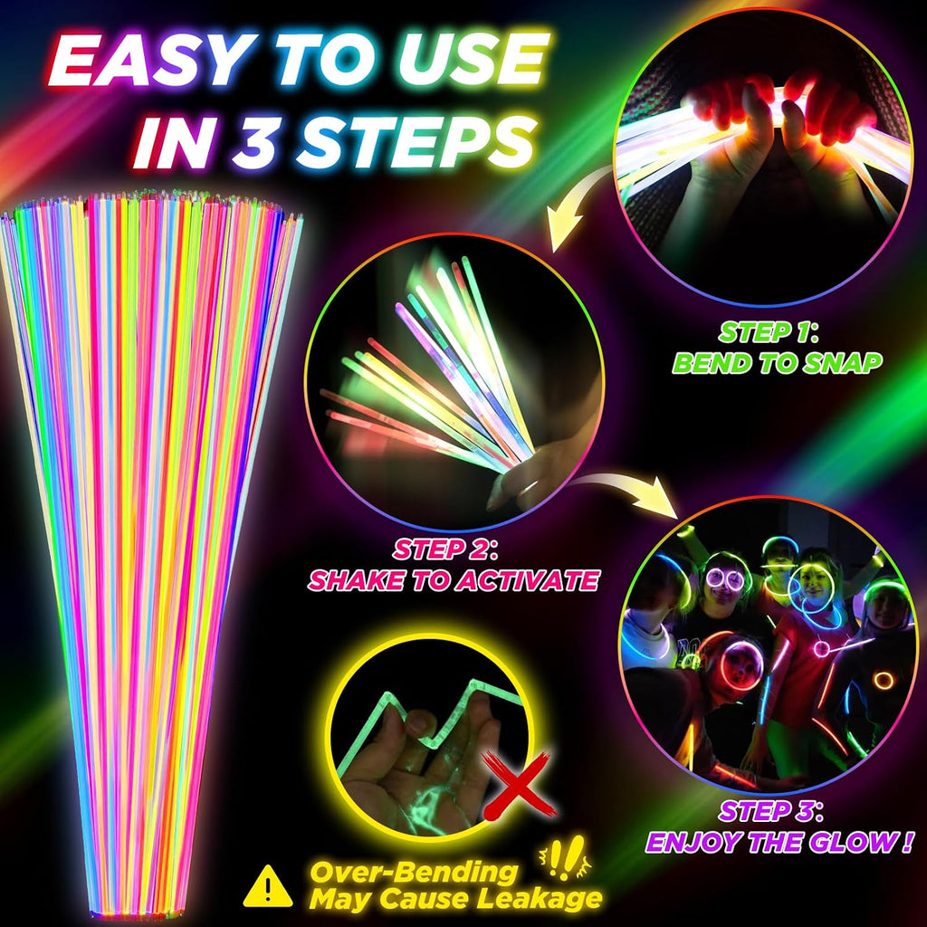 100Pcs Glow Sticks Bulk - 22 inch Glow In the Dark Sticks Party Supplies, Neon Glow Party Pack for Kids with 9 Hours Duration, Glowsticks Party Favor Glow Necklace & Bracelet with 100Pcs Connectors