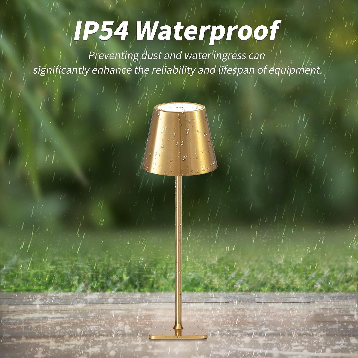 Mr. White Outdoor Waterproof Cordless Wireless Rechargeable Portable Top Touch Battery Operated Powered LED Table Lamp Desk Lamp Lights for Restaurant Kitchen Patio Dinner Dining (Gold)