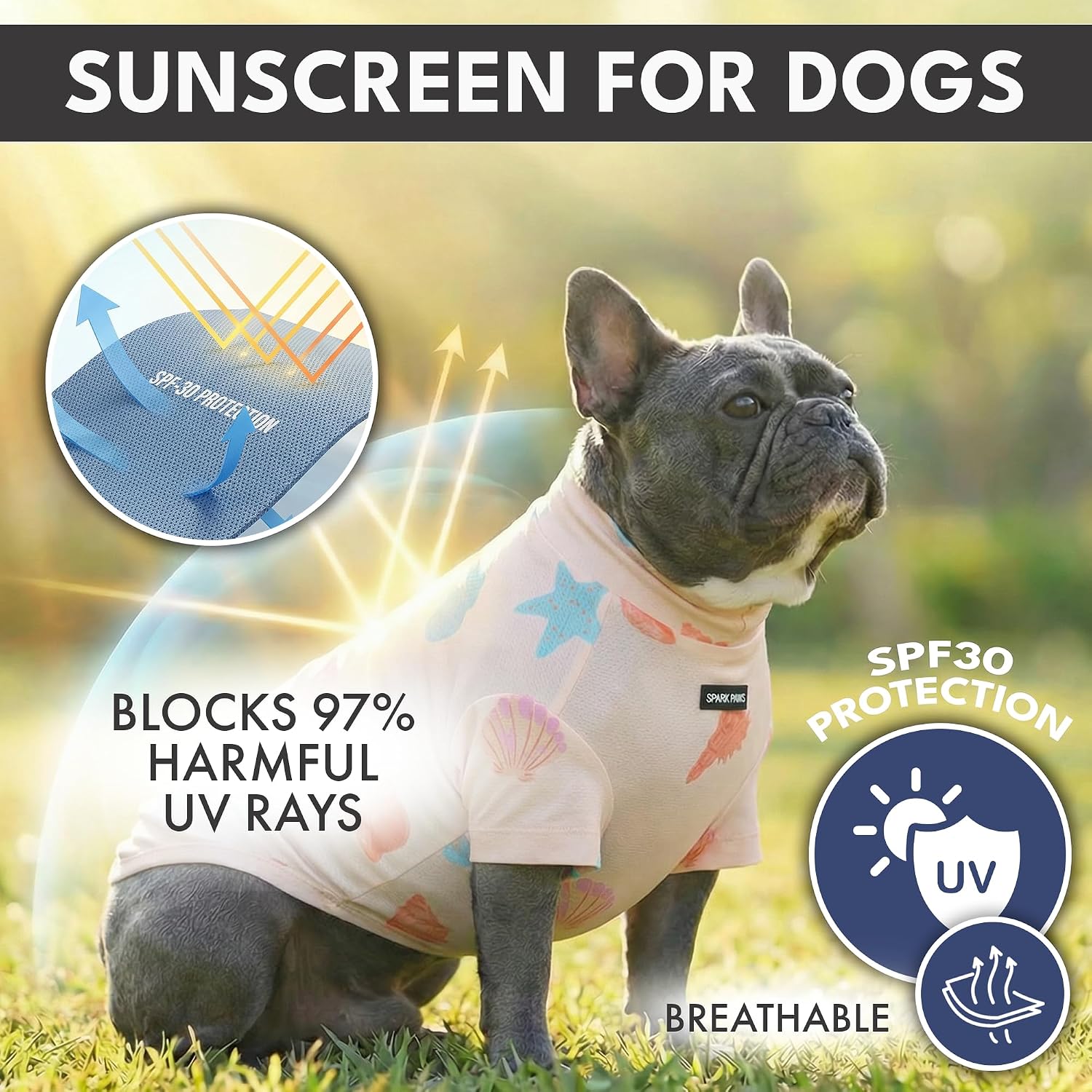 Spark Paws Sunblock Dog T-Shirt, SPF 30 UV Sun Protection, Summer Cooling