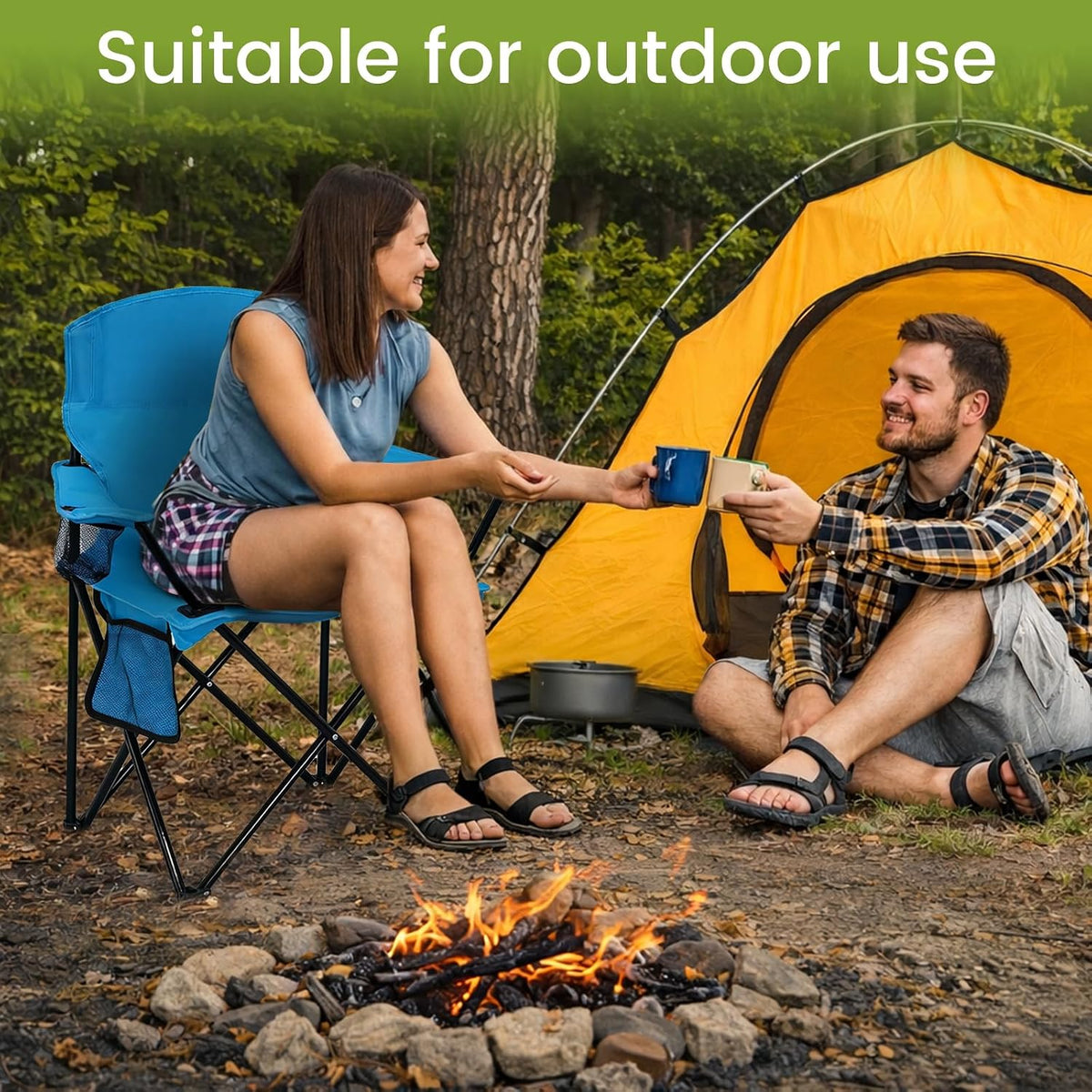 Folding Camping Chair with Cup Holder & Side Storage Bag 300lbs Capacity Lightweight High Back Portable for Beach, Picnic, Sport, Blue