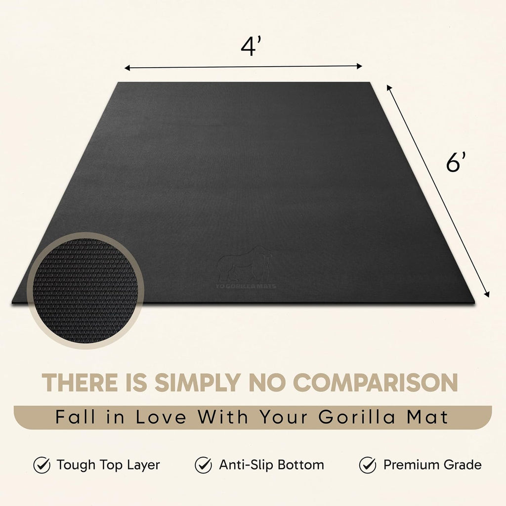 Gorilla Mats Large Exercise Mat – 6'x4', 7'x4', 7'x5', 8'x4', 10'x4' (1/4" Thick) – Ultra Durable Workout Mat for Home Gym Flooring – Non-Slip, Flat Fitness, Yoga & Weight Lifting Floor Mat