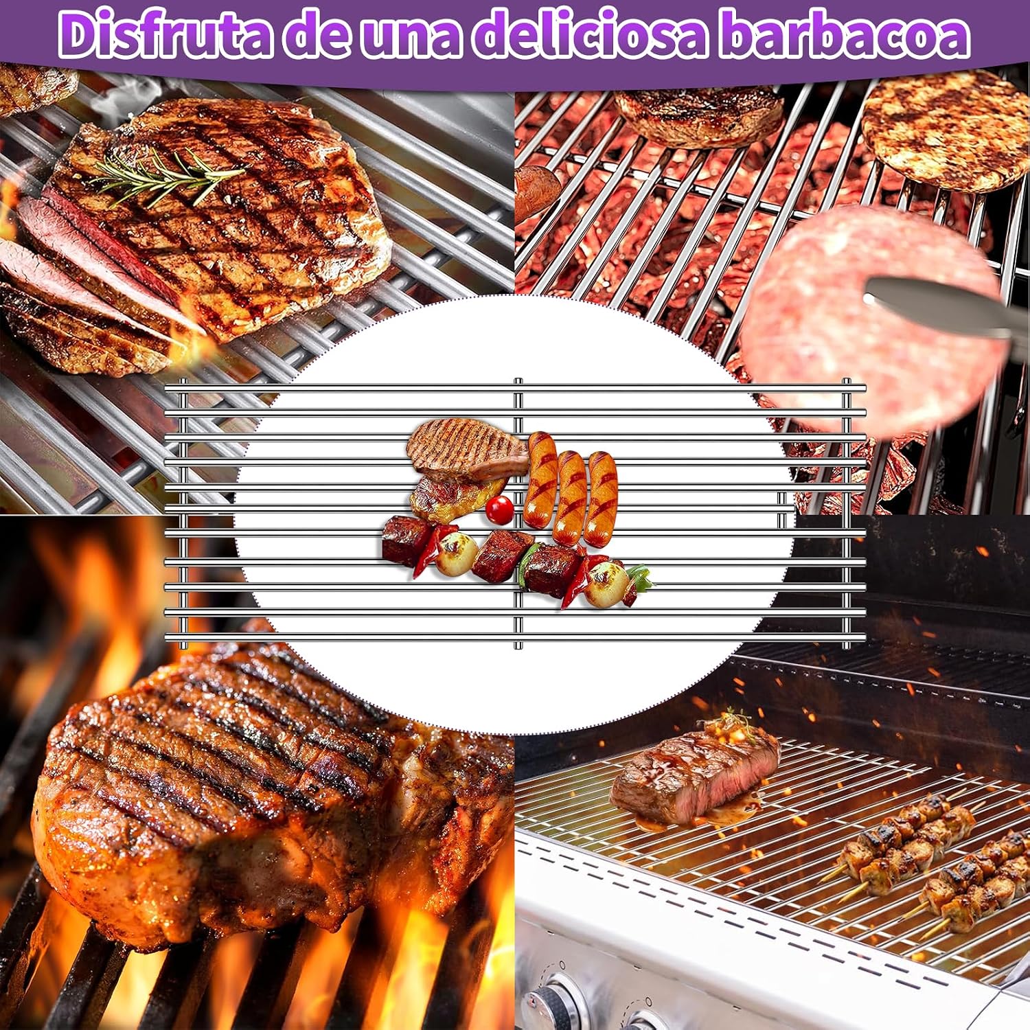 5 Pack 9mm Cooking Grids for Bull Grill Grate Replacement Parts,5 Pack Cooking Grids for Bull 57569, Bull 57568,for 5 Burner Brahma Lion Premium 40-Inch Grills L90000 90000Grill Grates