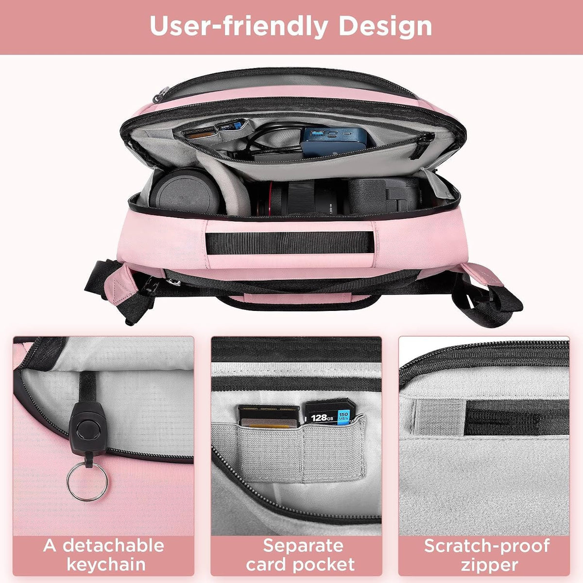 TAAOKA Camera Sling Bag,Waterproof Camera Case with Tripod Holder,Lightweight DSLR/SLR/Mirrorless Camera Bags Crossbody for photographers-Pink