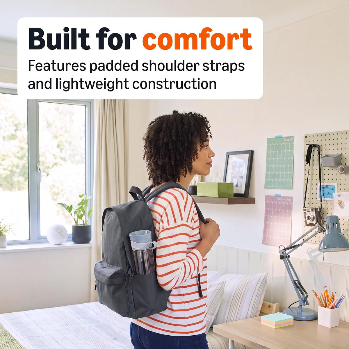 Amazon Basics Classic School Backpack with Multiple Compartments, Sturdy Construction, Adjustable Straps - Grey
