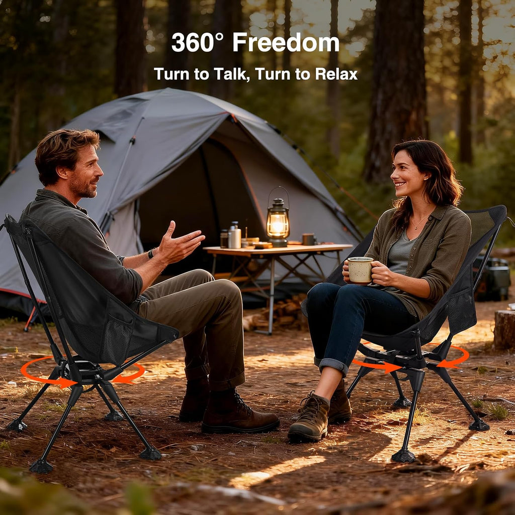 Trakiom 360 Swivel Folding Camping Chair Mesh Back Anti Sink 300 LBS