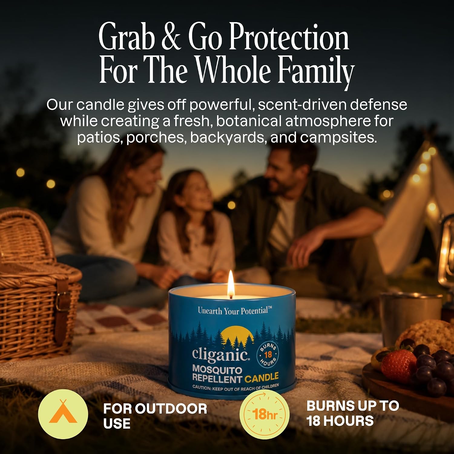 Cliganic Natural Mosquito Repellent Candle (Pack of 2) | Citronella, DEET Free, Essential Oil Infused for Outdoor, Camping | Burns 18 Hours