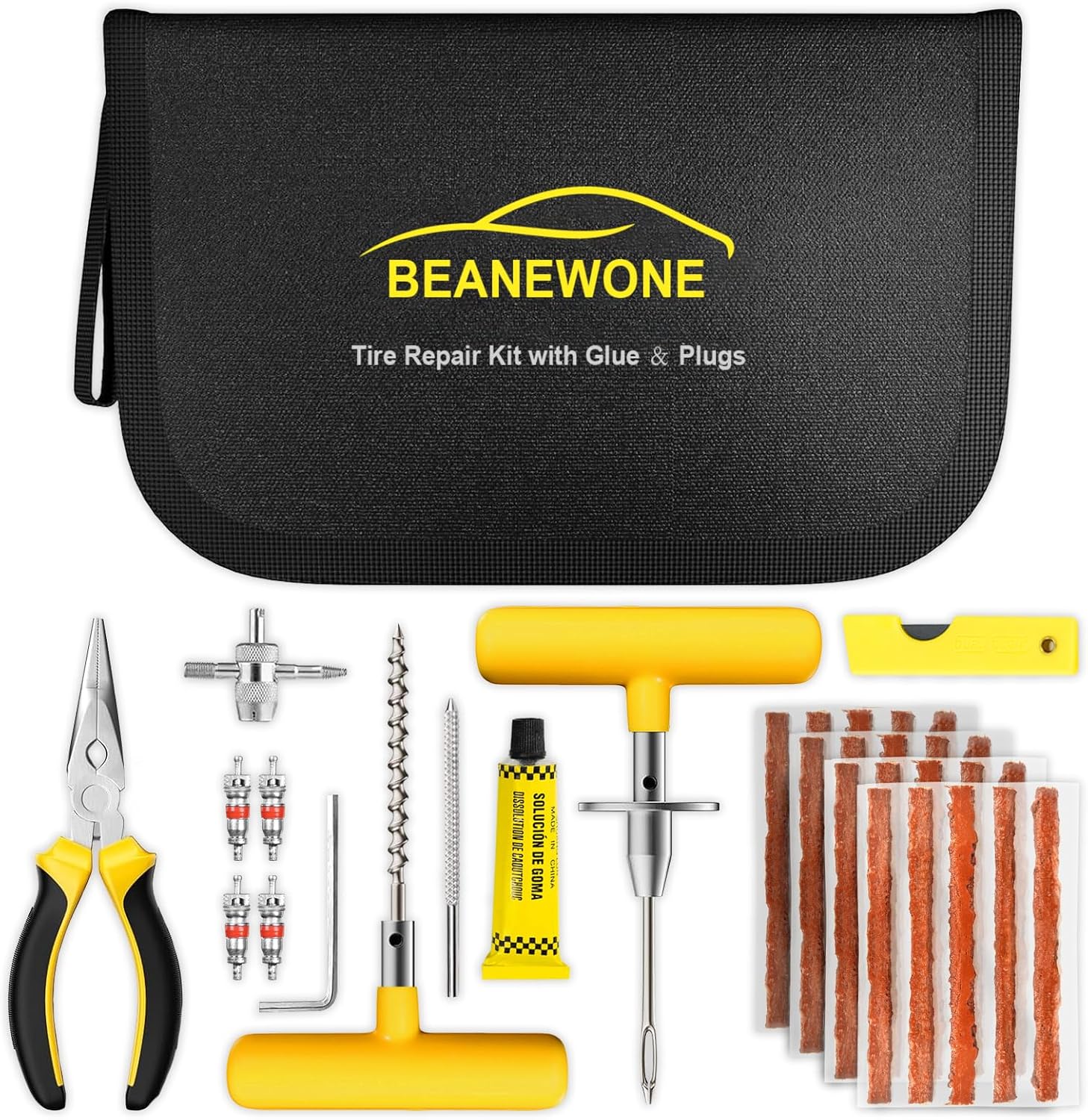 Tire Repair Kit with Plugs, Tire Plug Kit Heavy Duty Professional for Car, ATV, Motorcycle, Truck, Flat Tire Emergency Repair (Boxed Type - 19 PCs)