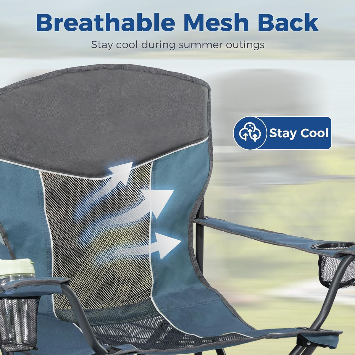 Oversized XL Camping Chair 2-Pack with Mesh Back, Blue