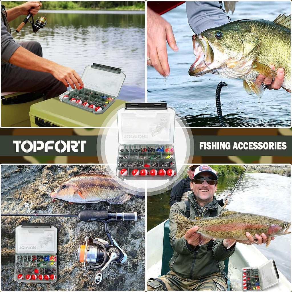 TOPFORT 187/343pcs Fishing Accessories Kit, Organized Fishing Tackle Box with Tackle Included, Fishing Hooks, Fishing Weights Sinkers, Fishing Gear and Equipment, Fishing Gift for Men