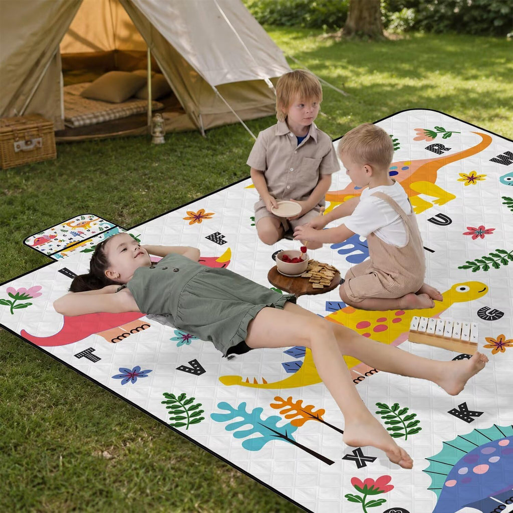 Extra Large Picnic Blanket Waterproof Beach Blanket 80"x 80" Outdoor Camping Mat Foldable Outdoor Blanket Picnic Mat Suitable for Park, Indoor Crawling, Lawn, Garden, Patio, Music Festival(Dinosaur)