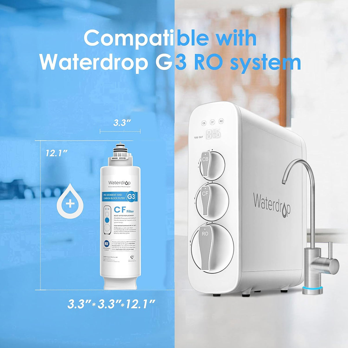 Waterdrop G3-N1CF Filter, Replacement for G3-W & G3P600 & G3P800 RO System