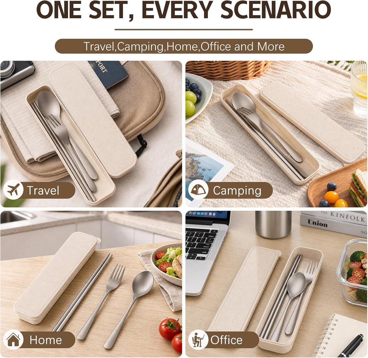 Titanium Flatware Set, Lightweight Chopsticks, Fork and Spoon Utensils