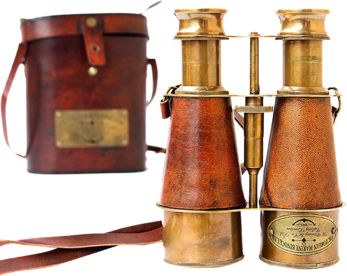 Nautical Design Antique Victorian Marine Brass Leather Binocular Sailor Instrument London 1915 Orange for Home & Office Outdoor Camping