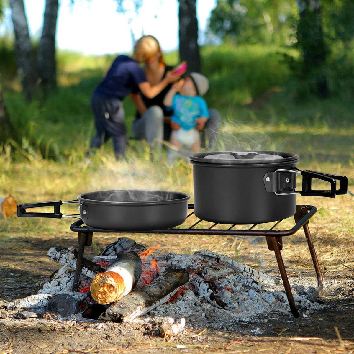 Odoland 16pcs Camping Cookware Mess Kit, with Folding Camping Stove