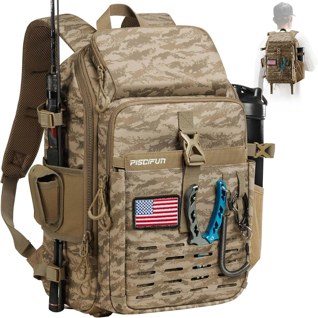 Piscifun Fishing Tackle Backpack, Rod & Gear Holder, Water-Resistant