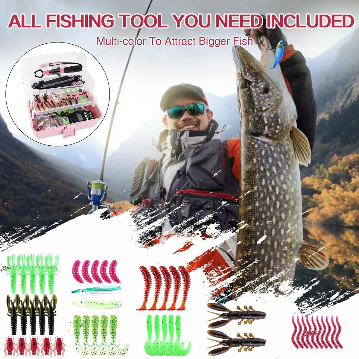 3-Layer Pink Fishing Tackle Box Lure kit with Tackle Included Fishing Gear