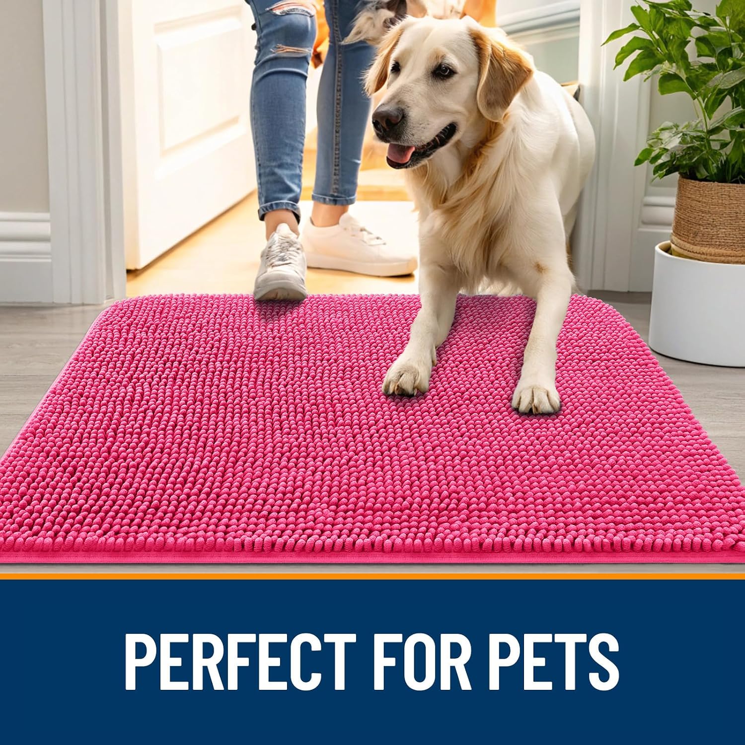OLANLY Dog Door Mat for Muddy Paws 24x16, Super Absorbent Chenille Mud Mat