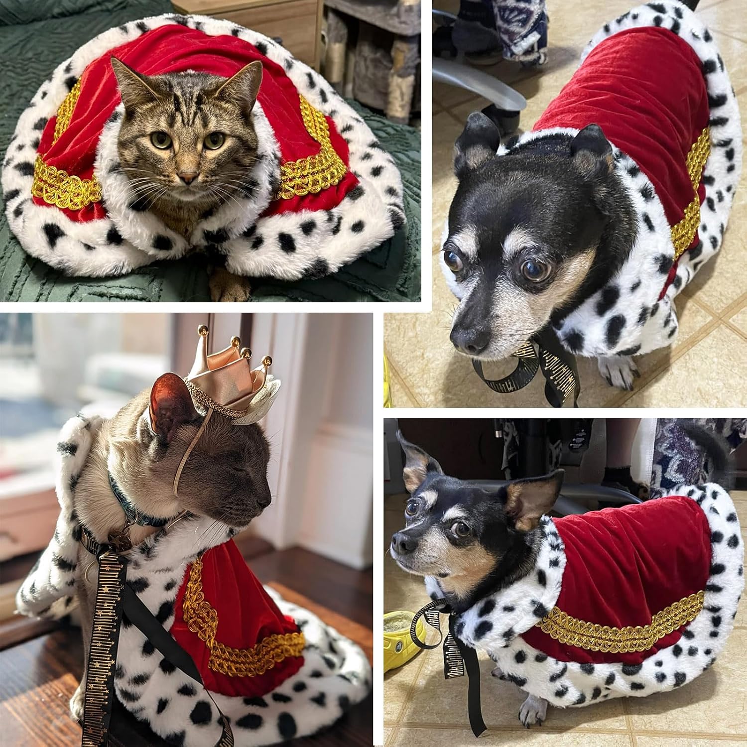 Pet Cloak King Dog Cape Robe Cute Halloween Christmas Cat Costume Queen Clothes Lux Fur Royal Cape Prince Princess Outfit Birthday Dress Small Large Dog Halloween Costume (Crimson, Small)