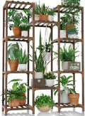 Bamworld Plant Stand Indoor Outdoor Tall Plant Shelf for Multiple Plants Pots Wood Flower Stand Large Flower Holder for Living Room, Patio, Balcony, Garden Decor, Brown