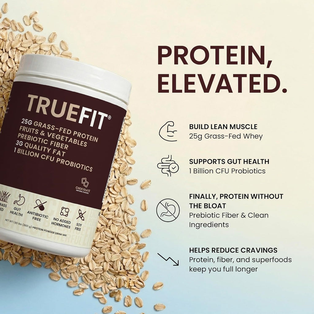TrueFit Grass-Fed Whey Protein Powder with Fiber for Meal Replacement Shake