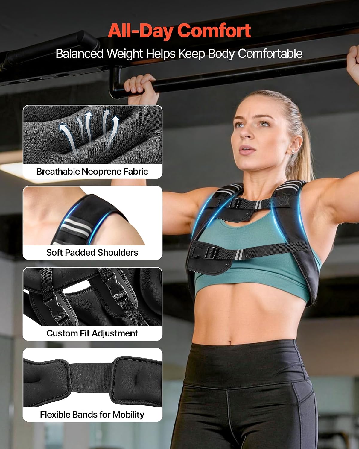 VEVOR Weighted Vest, 6lbs/8lbs/10lbs/25lbs Body Weight Vest for Men Women, with Reflective Stripe, Adjustable Buckle, Workout Equipment for Strength Training, Running, Jogging, Fitness, Muscle Building, Weight Loss