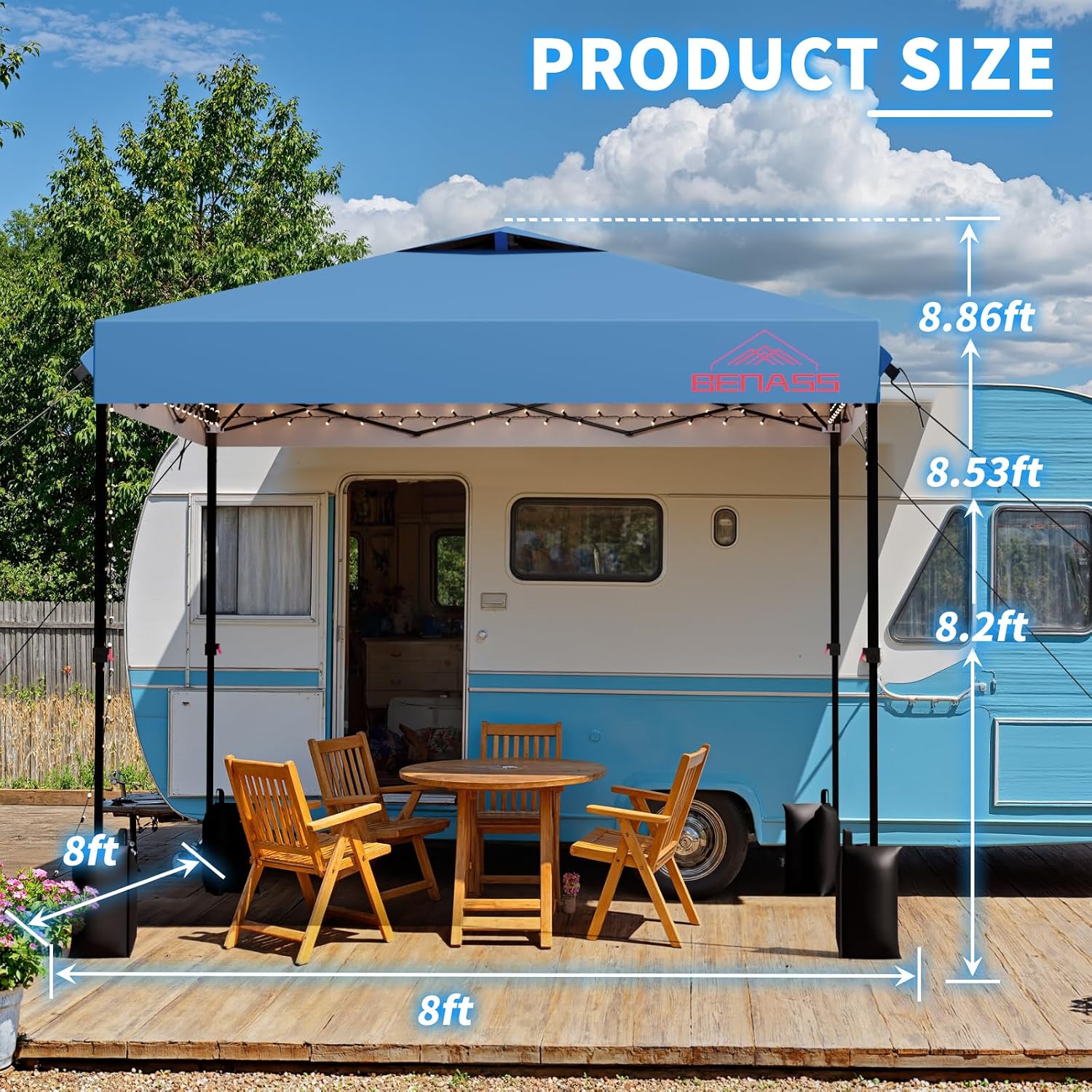 8x8 Pop Up Canopy Tent, Light Blue