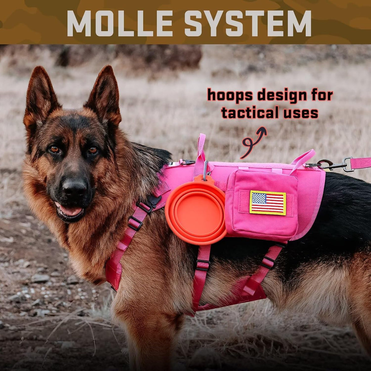 Forestpaw Tactical Dog Harness for Medium Dogs,Service Dog Vest,M,Hot Pink