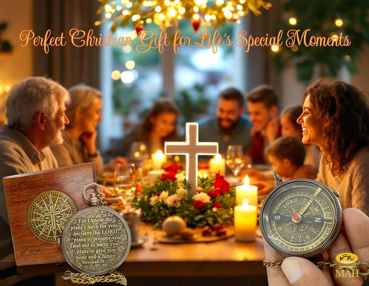 Handmade Religious Brass Compass Gift with Engraved & Embossed Faith Messages – Inspirational Christian Religious Gift Keepsake for Baptism, Confirmation, Christening, First Communion or Christmas