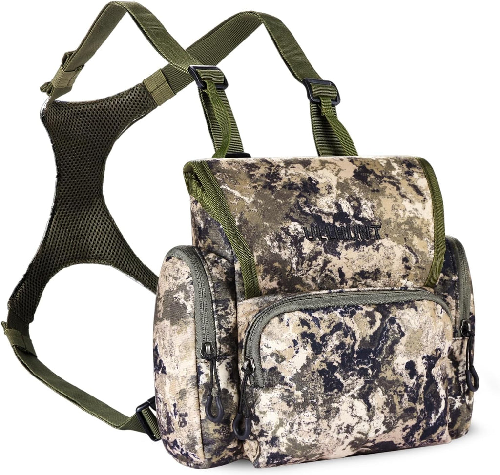 UIIHUNT Binocular Harness Chest Pack - Lightweight Bino Harness with Rangefinder Pouch - Durable Binocular Chest Packs for Hunting & More - Bino Harness Holds rangefinders, Phones, ect (Grey)