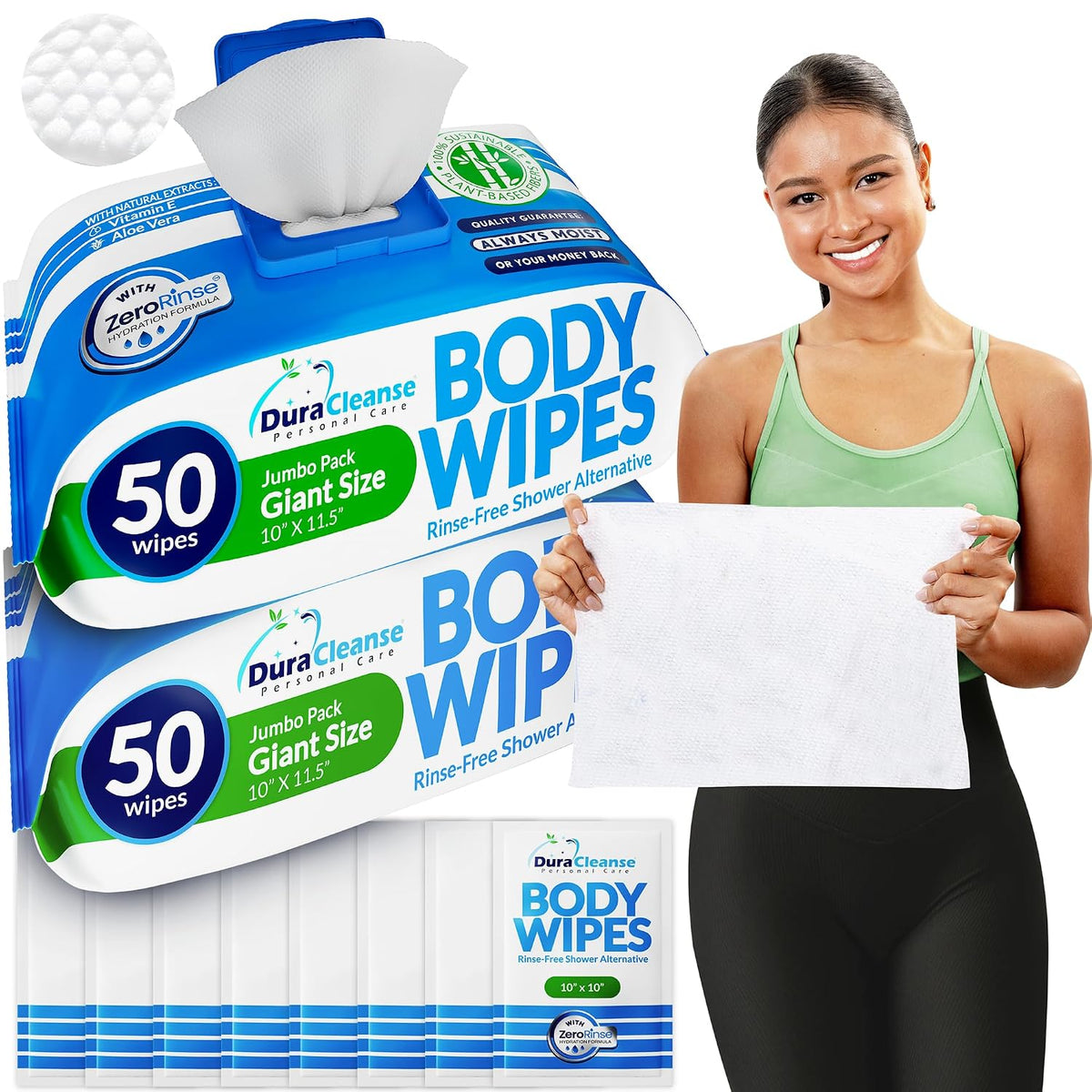 Body Wipes for Women - Gentle - No Rinse Bathing Wipes - 50 Ct + 4 Travel