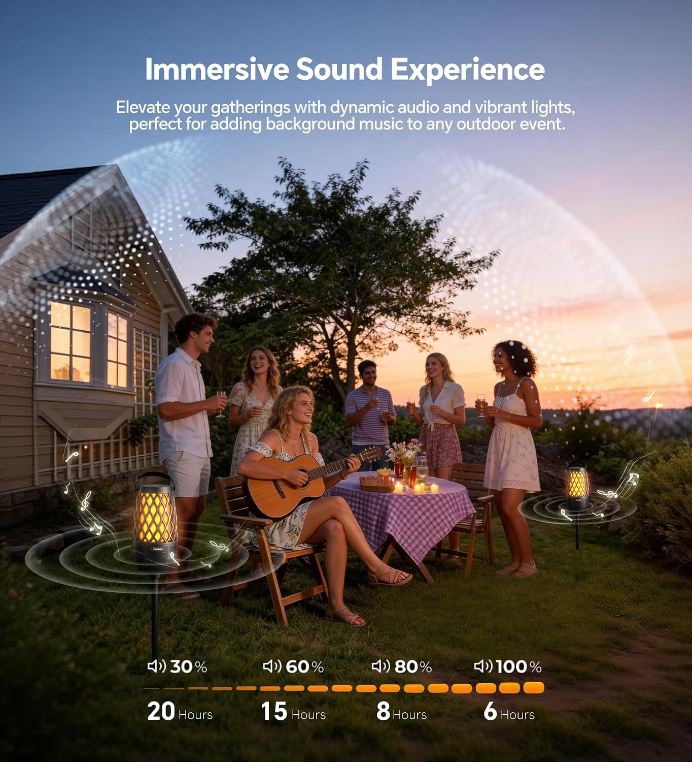 Outdoor Speakers with Ligths Gifts for Men Multi-Sync up to 100 Speakers | IPX5 Waterproof, HD Stereo Sound, Auto-Pairing, House Warming Gifts, Lanterns for Camp|Patio|Pool|Yard, Cool Stuff