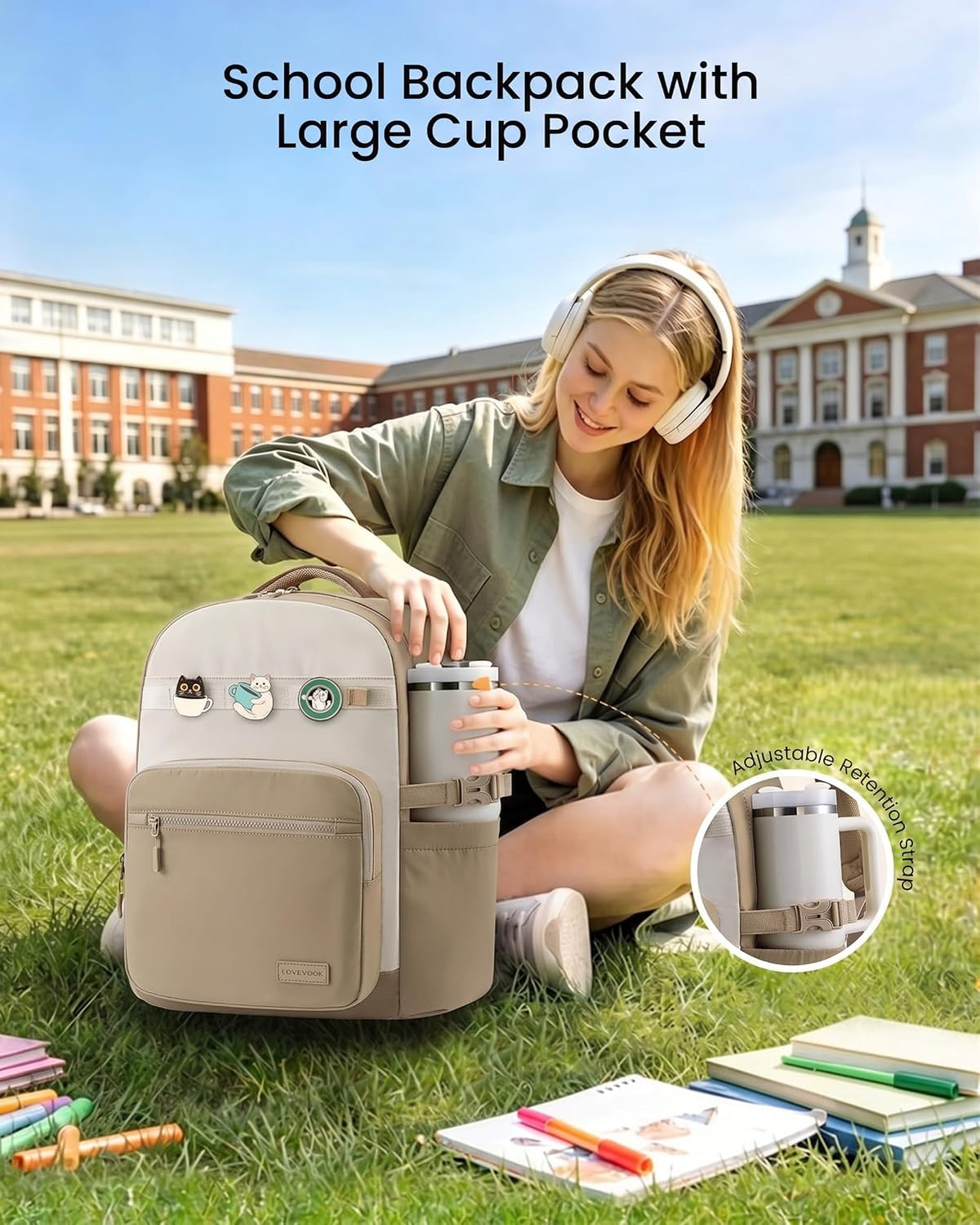 LOVEVOOK Laptop Backpack for Women Work Teacher with Tumbler Holder