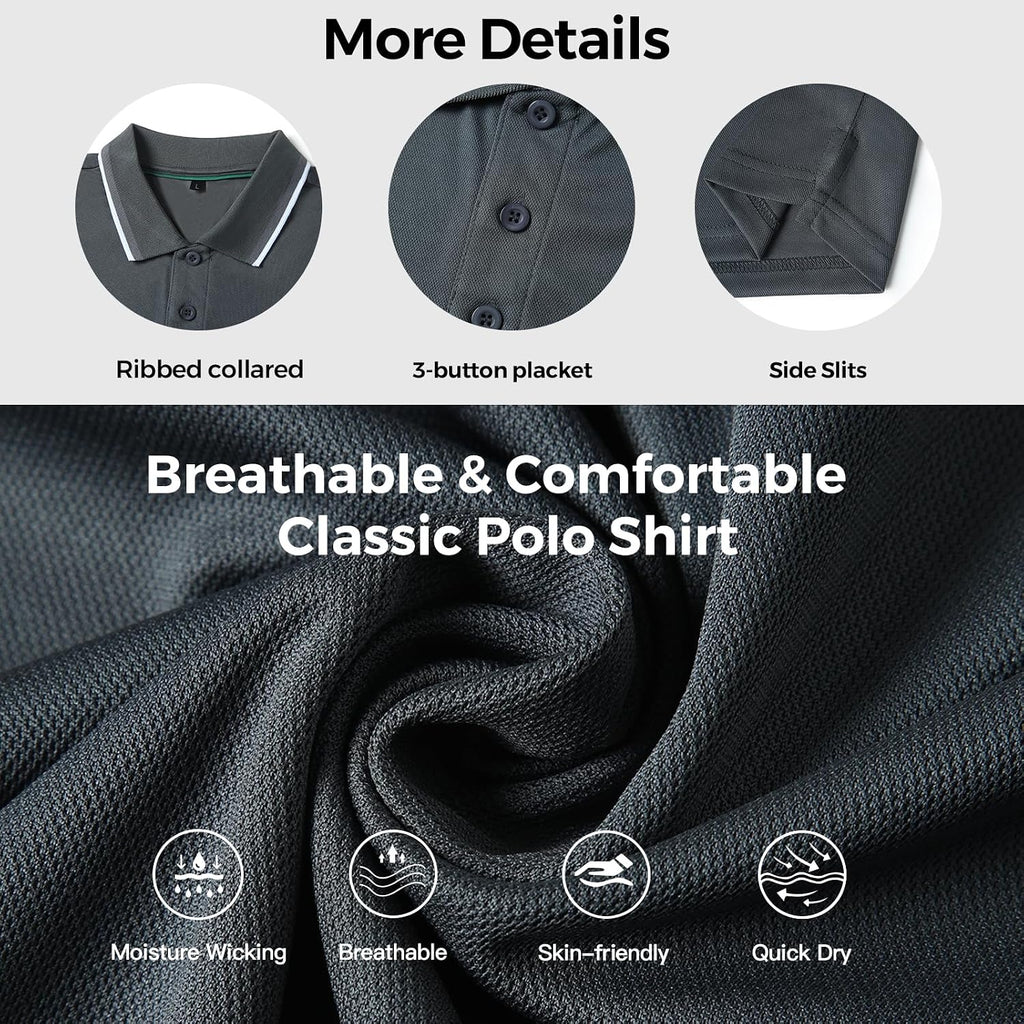 3 Pack Mens Golf Polo Shirt Short Sleeve Quick Dry Moisture Wicking
