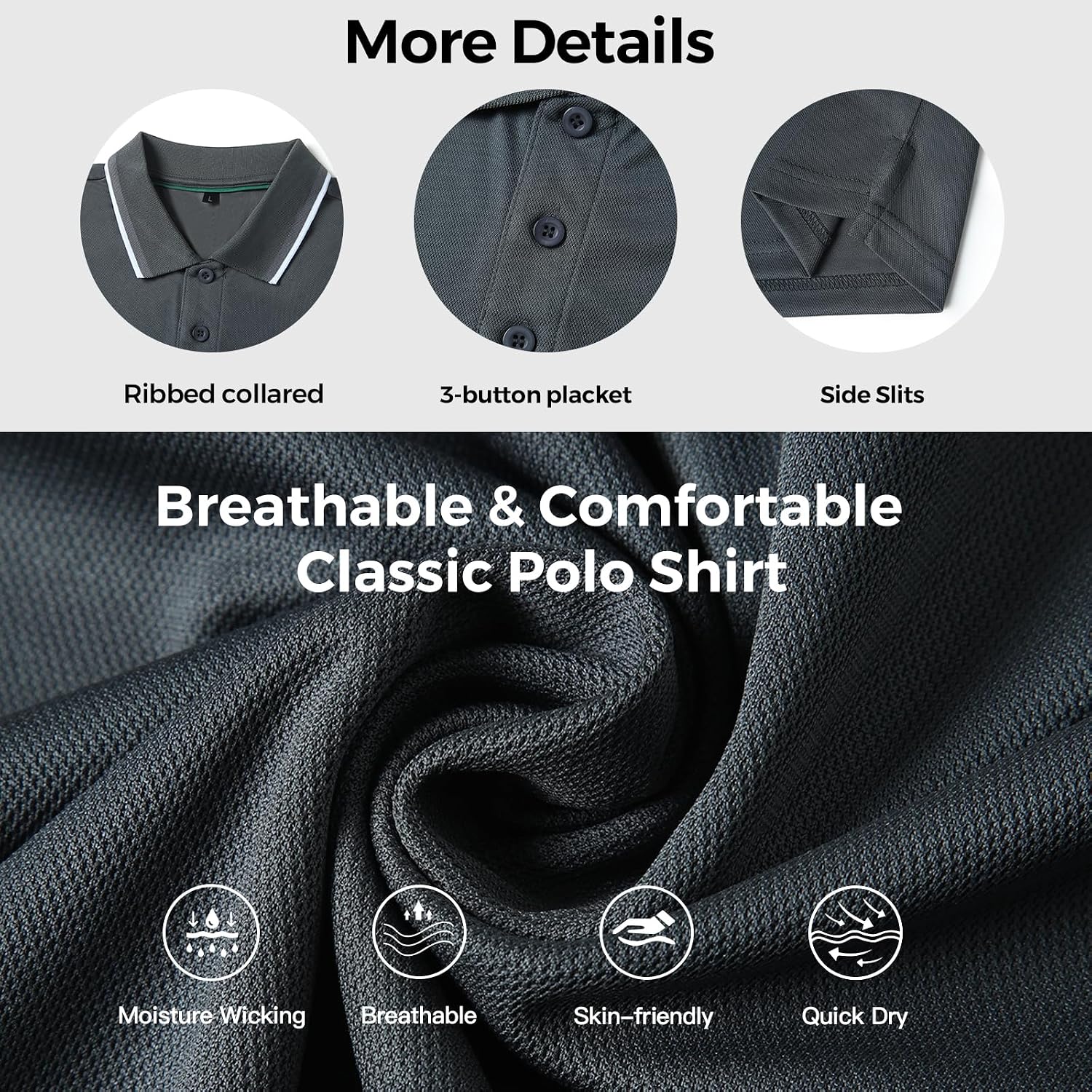 3 Pack Mens Golf Polo Shirt Short Sleeve Quick Dry Moisture Wicking