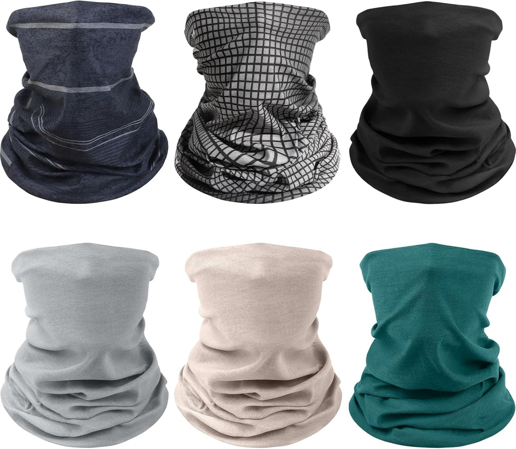Awumbuk Neck Gaiter for Men Women, 6 Pack Face Mask Breathable Face Cover for Sun UV Protection Bandana Scarf Cycling Running