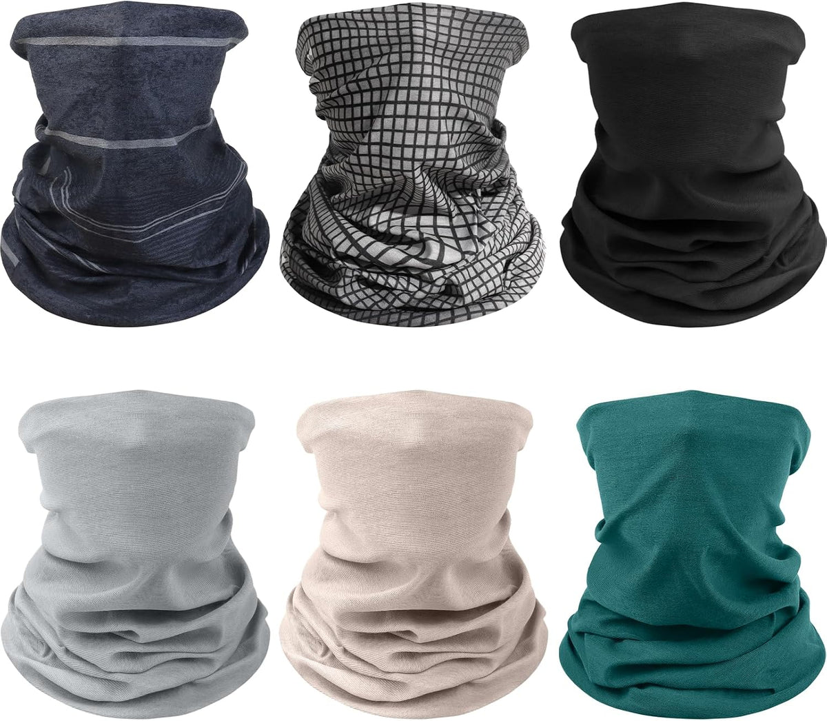 Awumbuk Neck Gaiter for Men Women, 6 Pack Face Mask Breathable Face Cover for Sun UV Protection Bandana Scarf Cycling Running