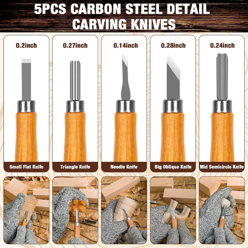 Wood Carving Kit, 23pcs Wood Carving Tools with 4 Wood Carving Knives 5 Detail Knives 9 Blocks, Whittling Kit DIY Hobbies for Adults