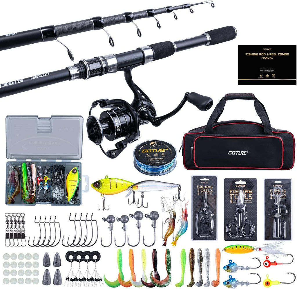 Goture Fishing Rod and Reel Combo, Red Telescopic Fishing Pole with Full Starter Kit & Carrier Bag, Portable 24T Travel Spinning Rod for Bass Trout, Freshwater Beginners Gift
