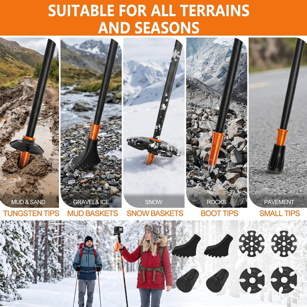 3K Carbon Fiber Trekking Poles for Hiking,Lightweight Walking Sticks