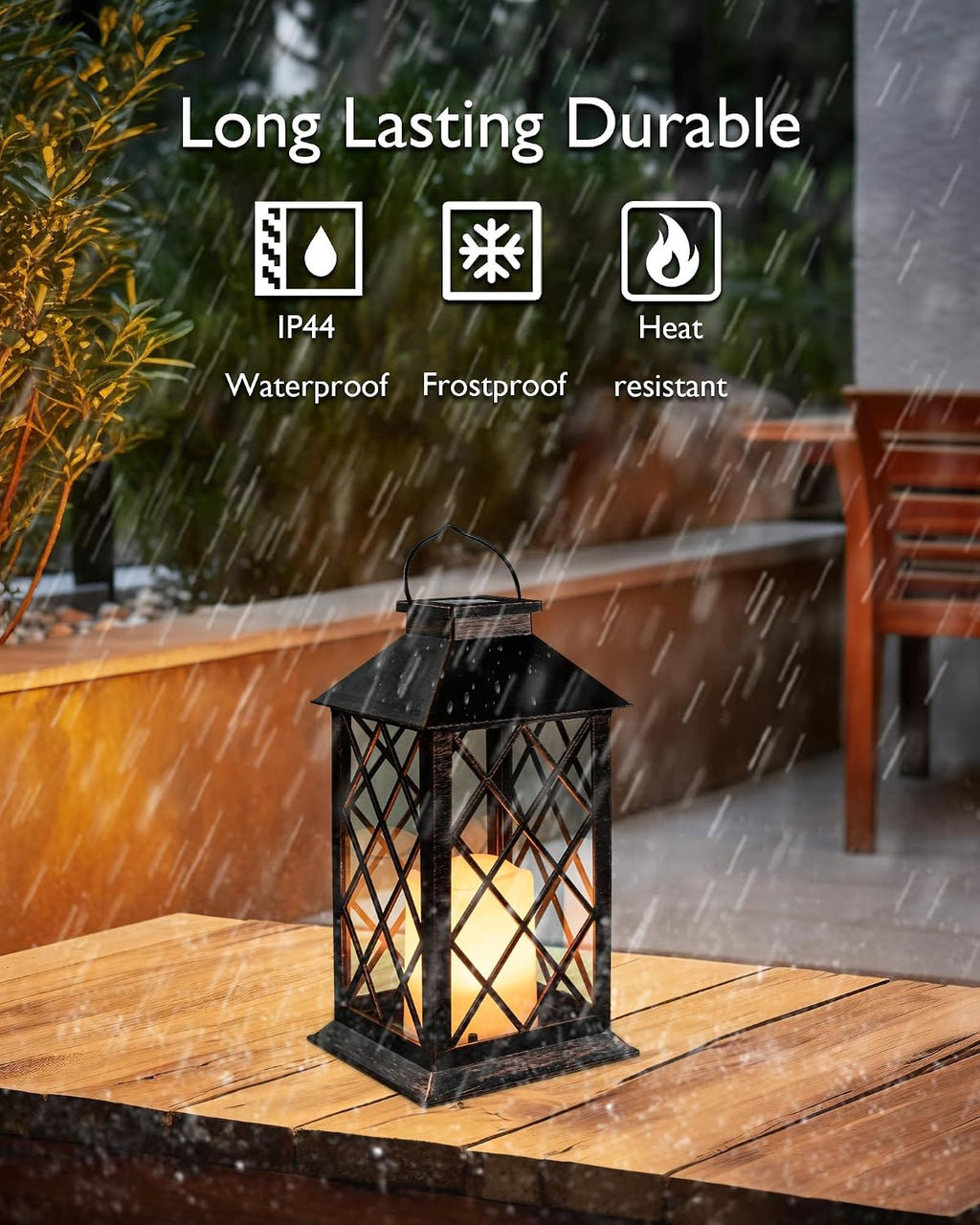 Homemory 2 Pack 13'' Bronze Solar Lanterns, Flickering Flame Hanging Lights