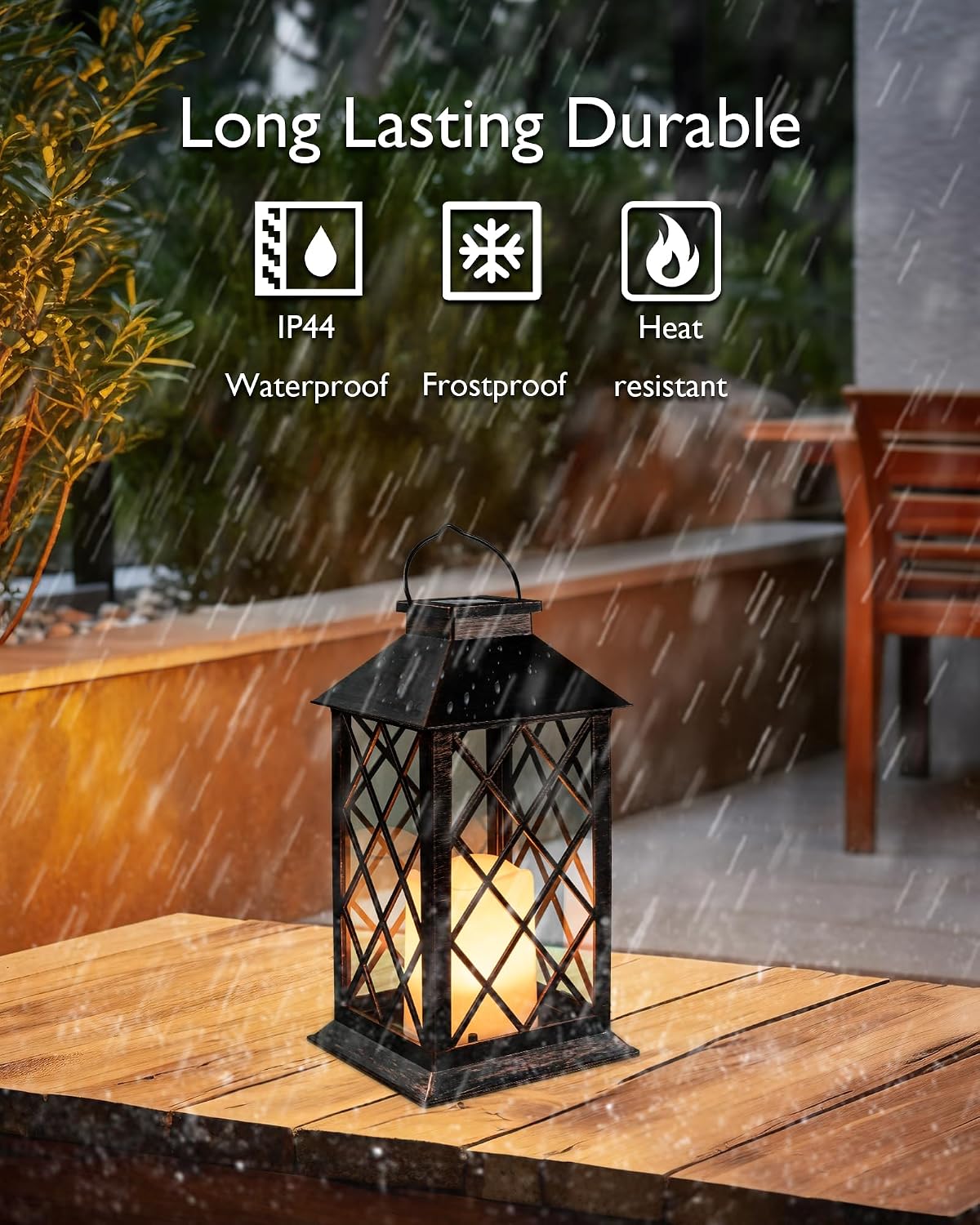 Homemory 2 Pack 13'' Bronze Solar Lanterns, Flickering Flame Hanging Lights