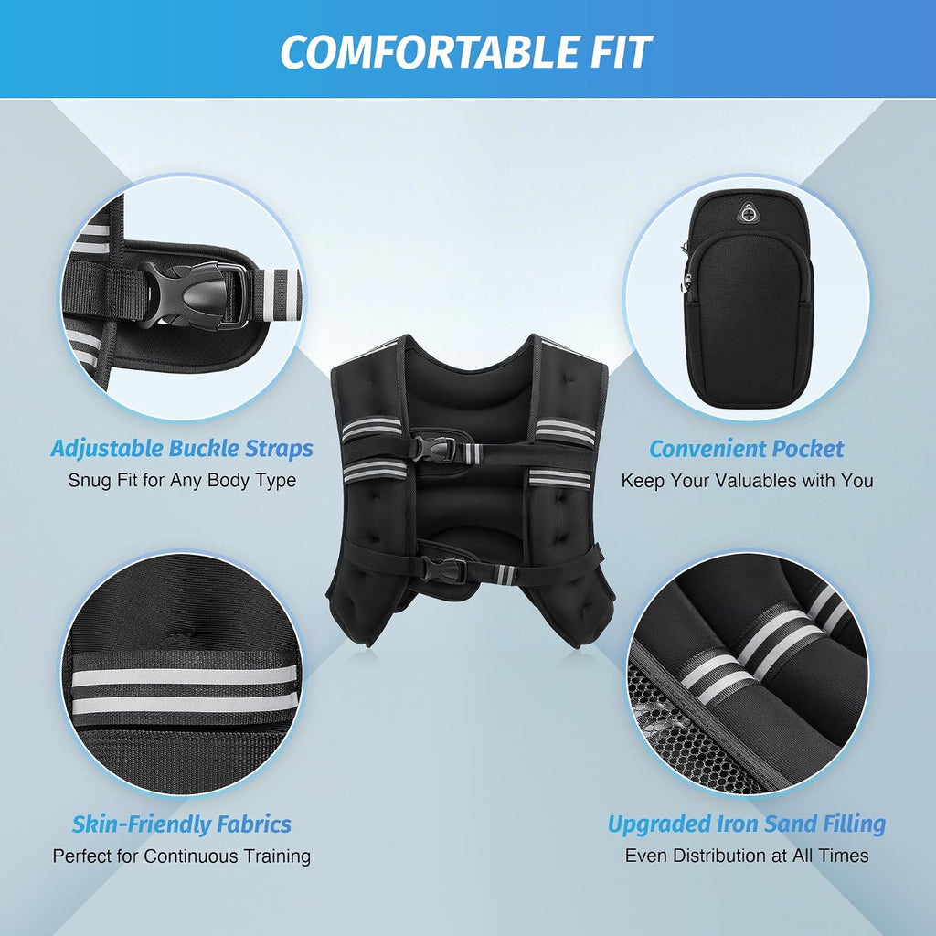 ZELUS Weighted Vest, 6lb/8lb/12lb/16lb/20lb/25lb/30lb Weight Vest with Reflective Stripe for Workout, Strength Training, Running, Fitness, Muscle Building, Weight Loss, Weightlifting