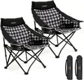 SUNNYFEEL 2 Pack Padded Oversized Camping Chairs for Adults, Heavy Duty Portable Folding Chair with Carry Bag, Side Pockets & Cup Holder, Supports 300 lbs, for Tailgating Hiking Picnic Backyard