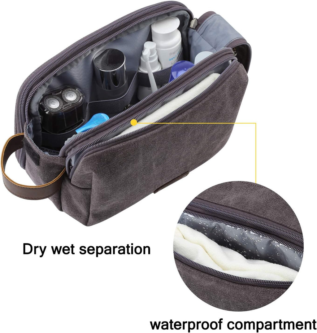 BAGSMART Toiletry Bag for Men, Canvas Travel Toiletry Organizer Dopp Kit Water-resistant Shaving Bag for Toiletries Accessories,Grey-Medium