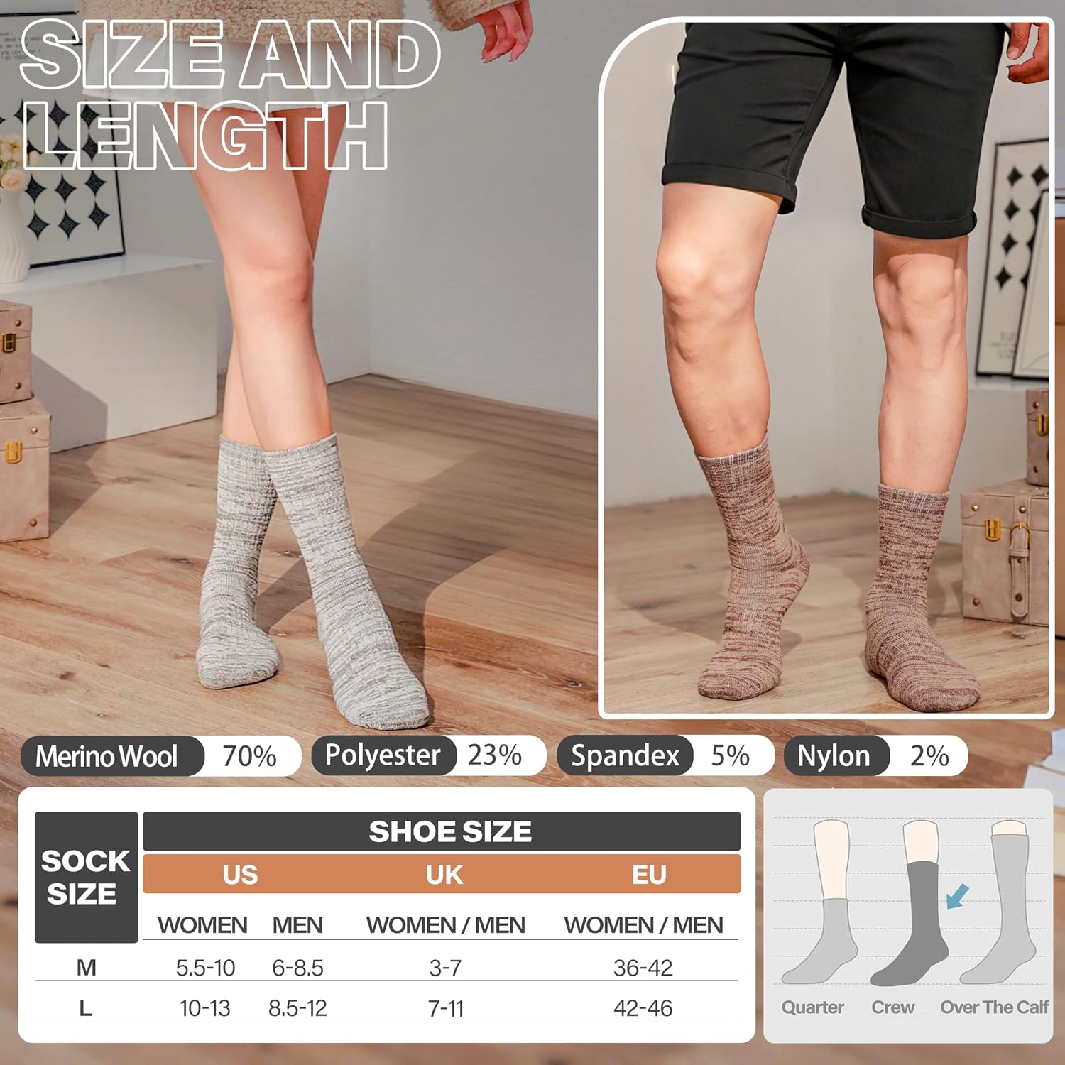 Anlisim Merino Wool Hiking Socks, Boot Crew Work Socks for Women Men