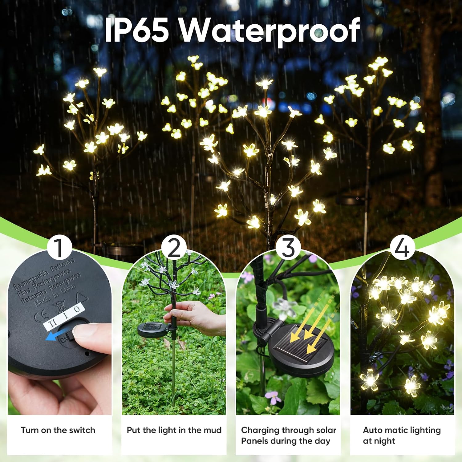2 Pack Solar Lights Outdoor Waterproof, Garden Lights Solar Flowers