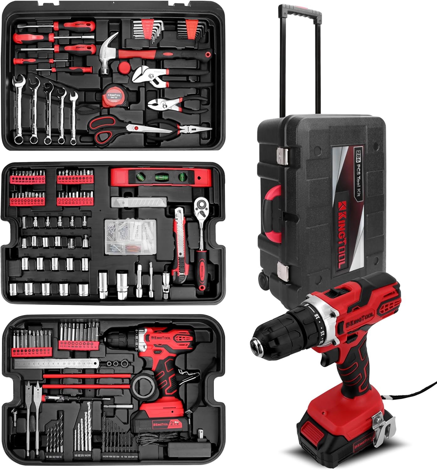 KingTool 325 Piece Home Repair Tool Kit, General Home/Auto Repair Tool Set, Toolbox Storage Case with Drawer, General Household Tool Kit - Perfect for Homeowner, Diyer, Handyman
