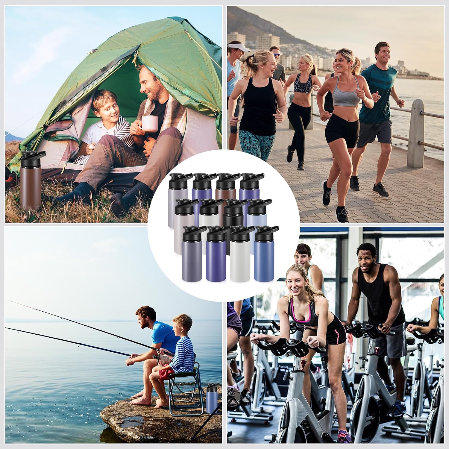 Foaincore 24 Pack Aluminum Water Bottles Bulk,17 oz Reusable Metal Lightweight Water Bottle with Leakproof Flip Lid & Carry Handle,Bulk Sports Bottles for Gym,Cycling,Hiking,Travel