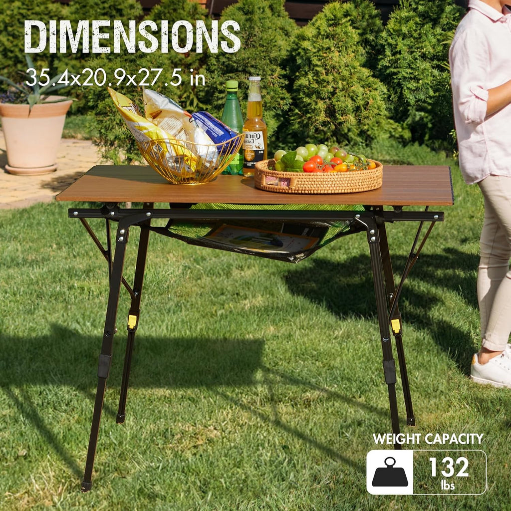 Portal Camping Table, Folding Aluminum Outdoor Table with Mesh Layer