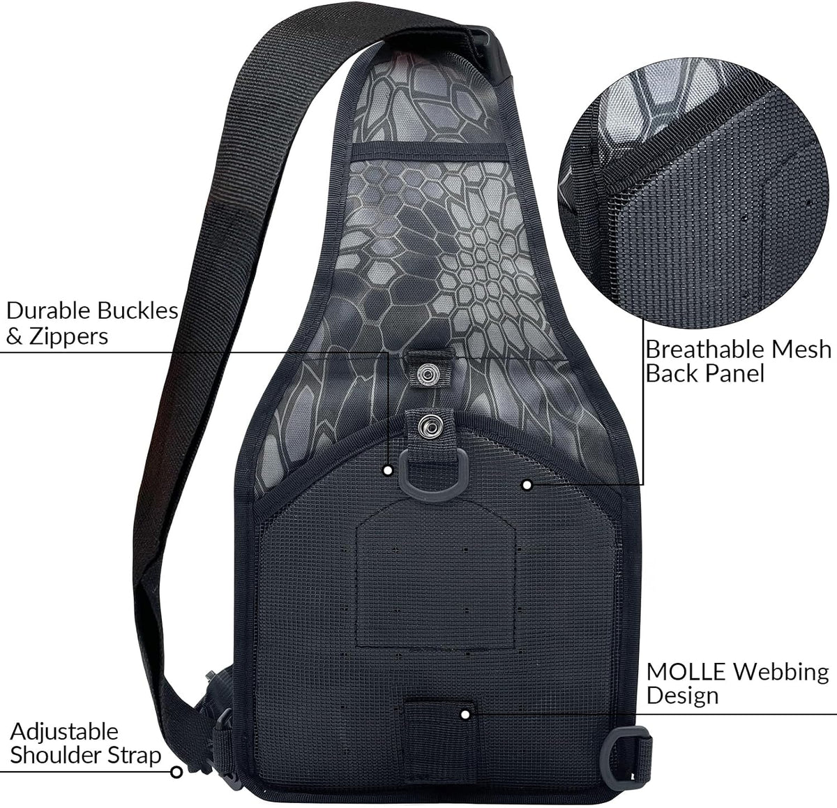 Kynzo Fishing Sling Backpack with Rod Holder, Water-Resistant Fishing Tackle Bag, Durable Shoulder Crossbody Pack for Freshwater Saltwater Fishing